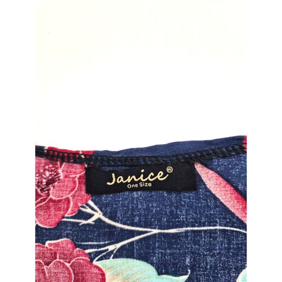 Janice Kimono Maxi Length One Size Mixed Print Drawstring Navy Beach Festival - Picture 3 of 6